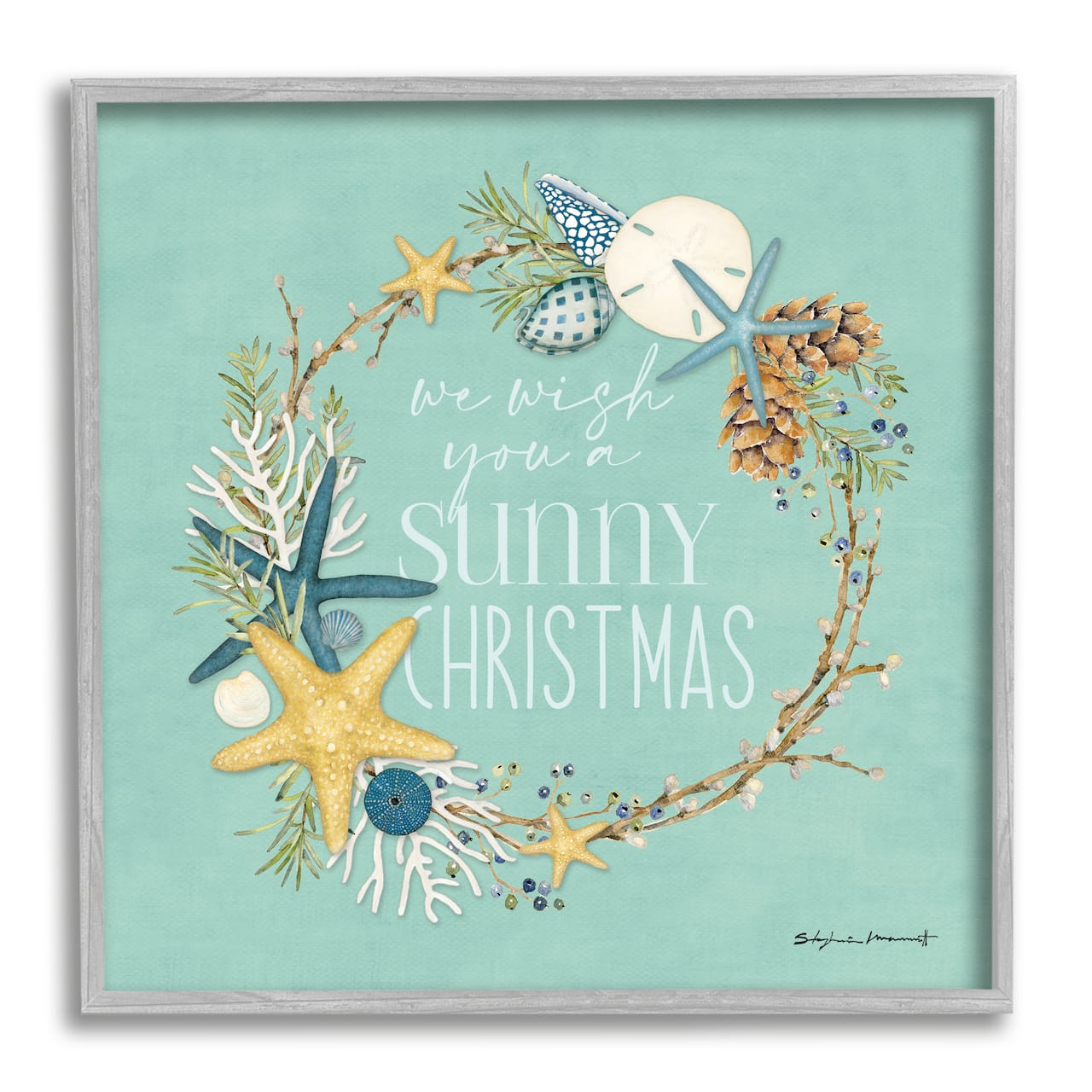Stupell Industries Wish You A Sunny Christmas Wreath Framed Giclee Art
